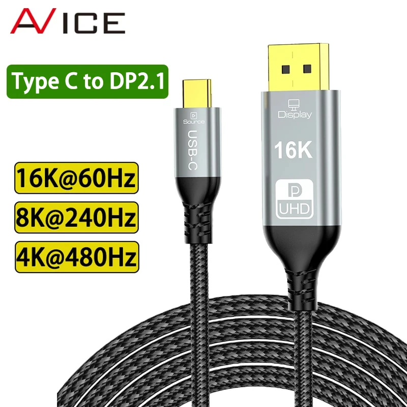 

Кабель 16K Type C к Displayport Кабель DP 2.1 16K при 60 Гц 8K при 240 Гц 4K при 480 Гц Thunderbolt 4/5 для MacBook Pro IMac IPad Iphone 15