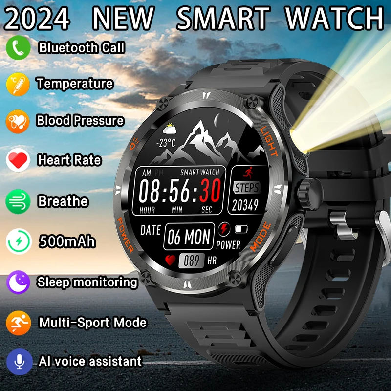 New Rugged Military GPS Tracking Smart Watch Men 3ATM Waterproof 500Mah Big Battery Bluetooth Call Smart Watch for Huawei Xiaomi