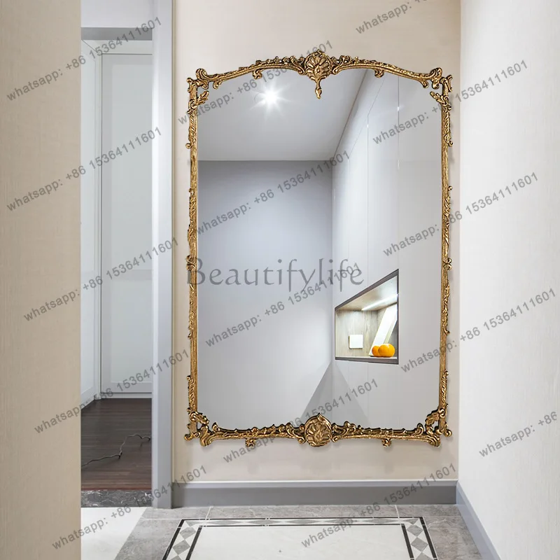 

Light luxury three-dimensional carved full-body mirror household cloakroom hand-carved wall-mounted full-length mirror