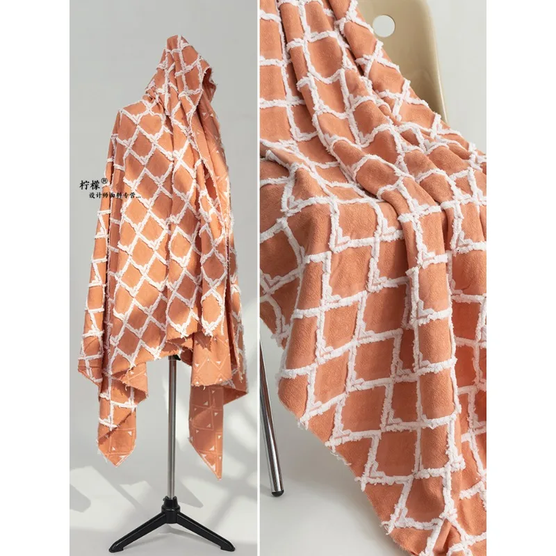 Three-dimensional Cut-out Fabric of Pure Cotton Jacquard Diamond Lattice Fabric Creative Coat Trench Coat Cotton Fashion