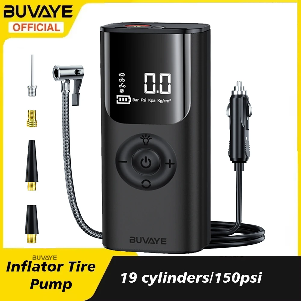 

BUVAYE-Digital Wireless Tire Inflator, Mini Inflator, 150PSI, Automatic Inflation, Air Compressor for Motorcycle, Bicycle