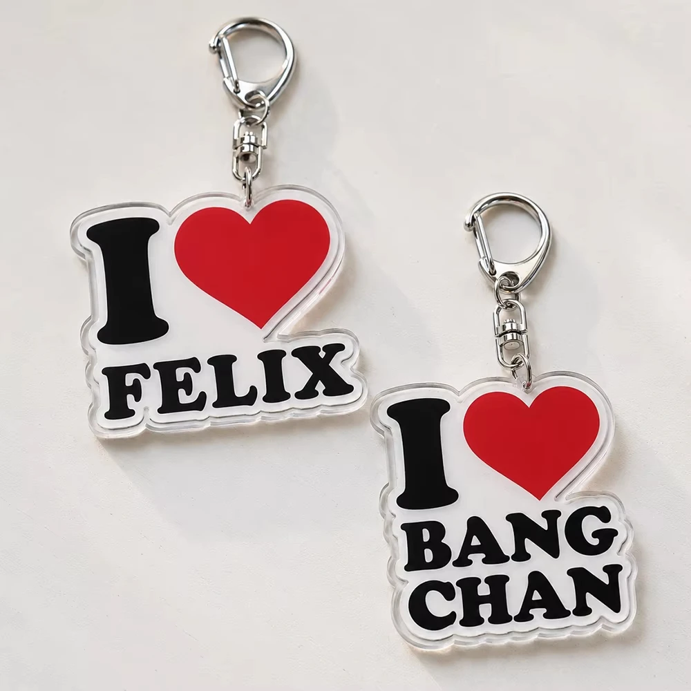Popular Kpop Fashion Band Text Keychains I Love Name Keyrings Jewelry Key Ring Purse Phone Bag Charm Fans Friends Gifts