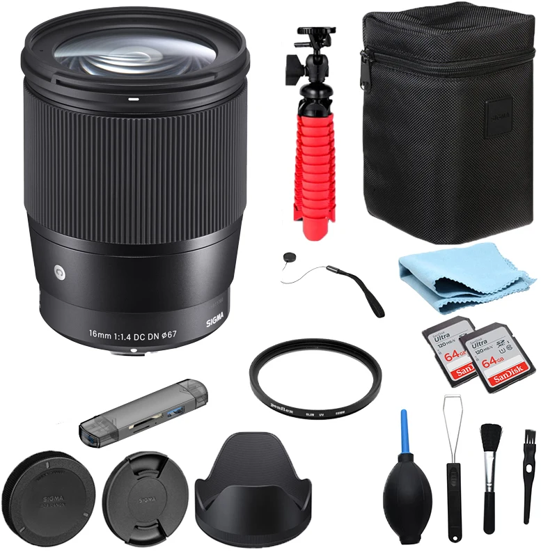 Sigma 16mm f/1.4 DC DN Contemporary Lens 1.4 lens for Sony E mount or Canon EF-M mount or Fujifilm X mount + 2 SD