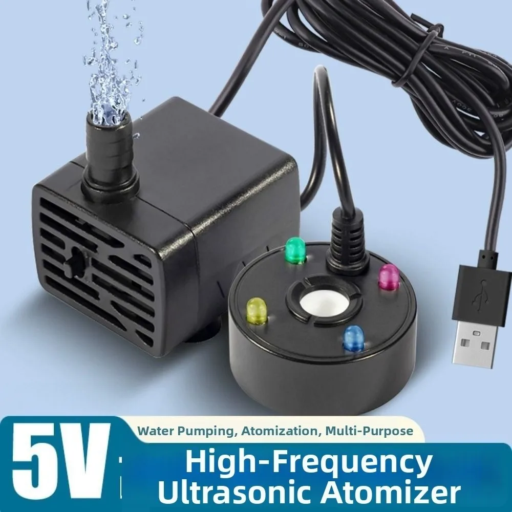 Aquarium Humidifier 2-IN-1 Mist Maker 5V Colorful LED Lights Water Pump Fogger Mini with Water Pump Fog Machine Fish Tank