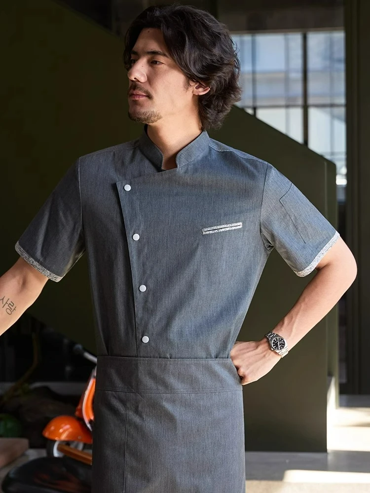 Men's Chef Jacket Restaurant Food Service Baking Hotel Kitchen Thin Chef Uniform Set