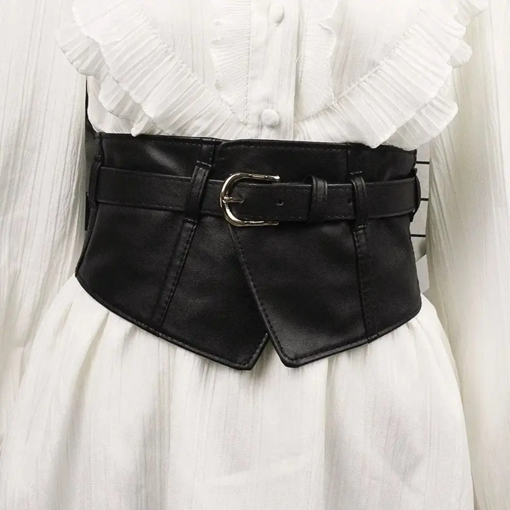Punk Adjustable Elastic Cummerbunds Black PU Leather Wide Belt Slimming Solid Color Waist Corset Dress