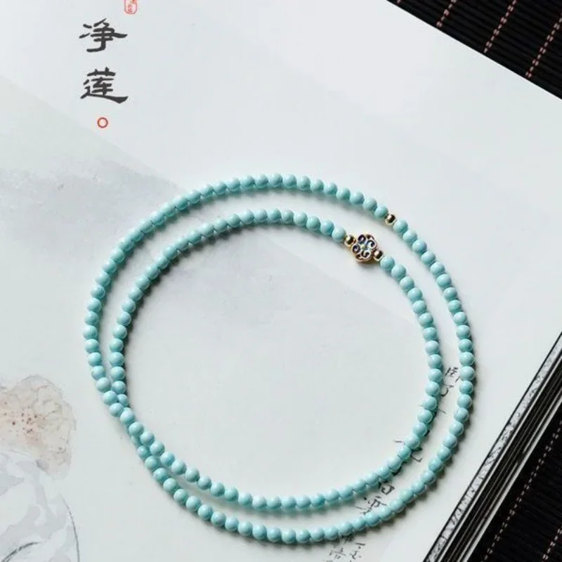 

Natural High Porcelain Blue Ore Turquoise Bracelet Noble Women Jewelry Unoptimized Slim Lucky Beads for Girlfriend Hand String