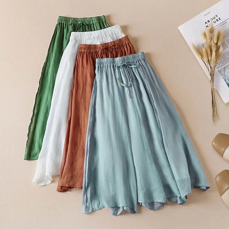 Plus Size Artistic Vintage Design Sensibility Niche Cotton Linen Skirt Solid Color Half Size Skirt 2023 New Style Women's Fas...