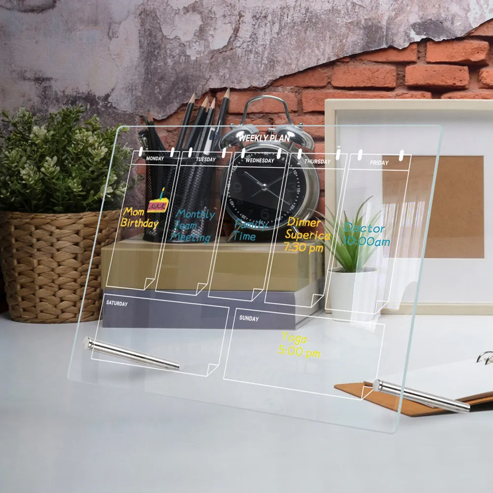 

1 Set Transparent Acrylic Memo Board Multi-Functional Message Board for Office Home School Reminders Notes Organizer