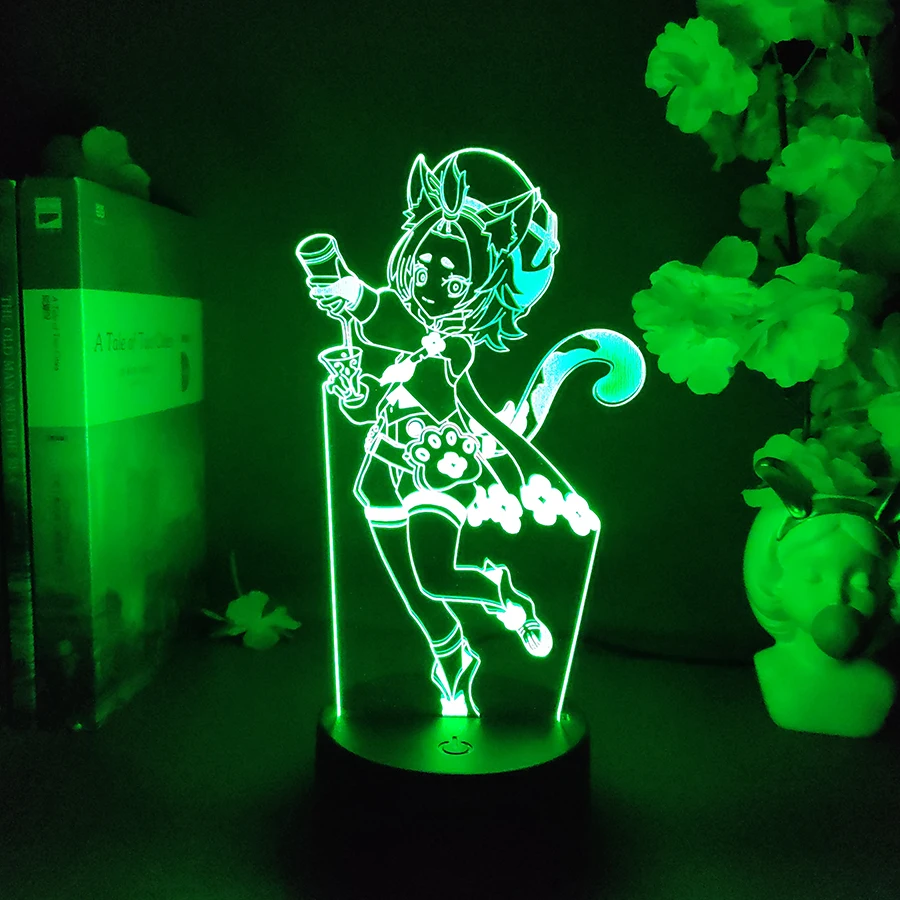 Anime 3D Lamp Genshin Gamer Girl Setup RGB Nightlight Colorful Things to Room Decor Cool Gift for Xmas Gift Diona Figure Lamps