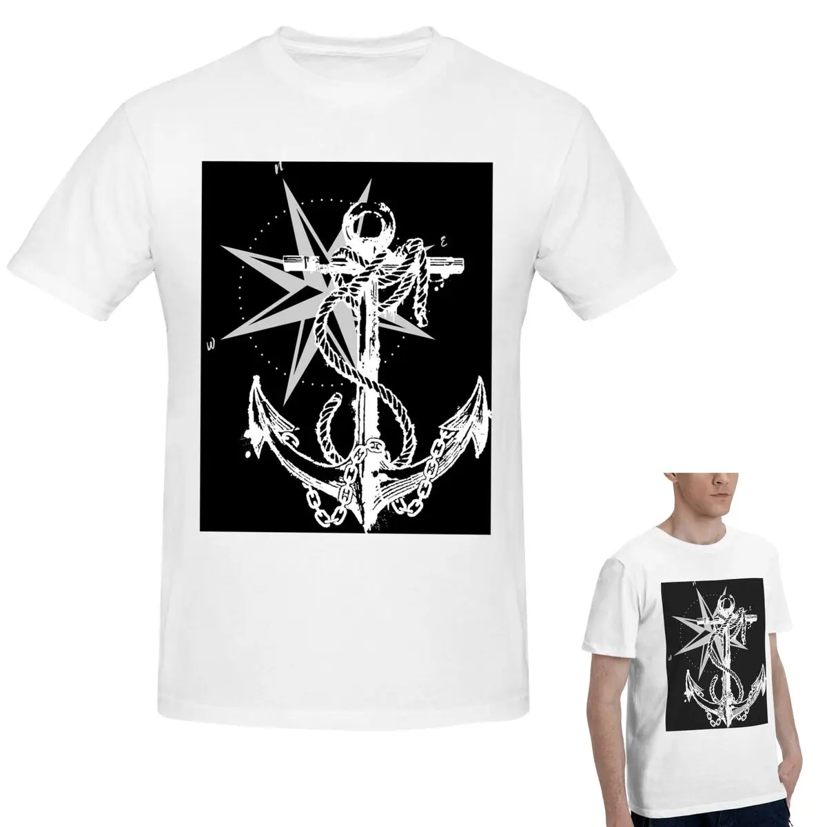 

100% хлопок, футболка с морским компасом, капитан якорь, лодка, мужская забавная футболка большого размера, мужские летние рубашки с круглым вырезом, топы S-6XL