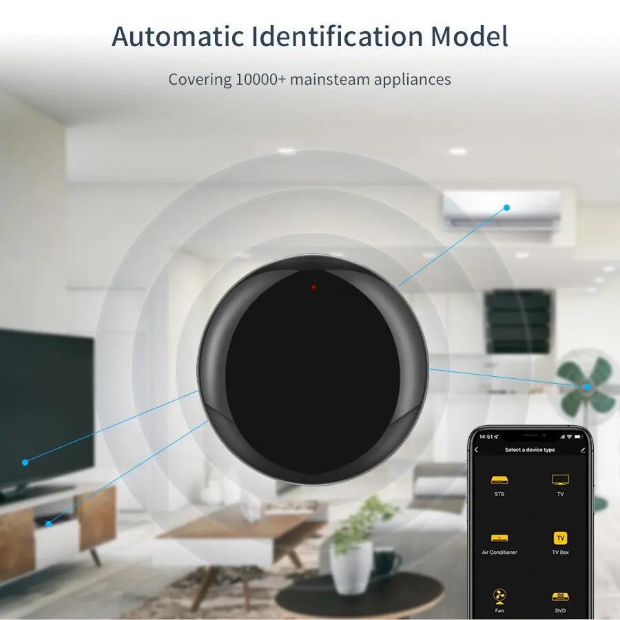 Uniwersalny inteligentny pilot IR WiFi Tuya, sterowanie głosowe przez aplikację Smart Home do telewizora, kompatybilny z aplikacją Smart Life, Alexa i Google Home.