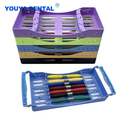 Caja de esterilización Dental con 7 agujeros, soportes para instrumentos esterilizables en Autoclave, estante de plástico, bandeja de laboratorio de odontología, materia para relleno de resina