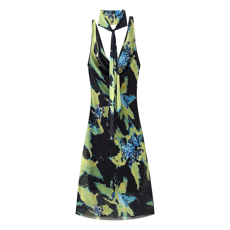 YENKYE elegante con bufanda vestido largo mujeres Sexy espalda descubierta cuello oscilante sin mangas vacaciones Vestidos de verano Vestidos femeninos