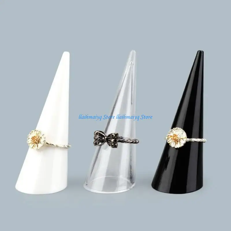 573B Plastic Rings Organizers Cones Clear White Black Jewelry Display Holder