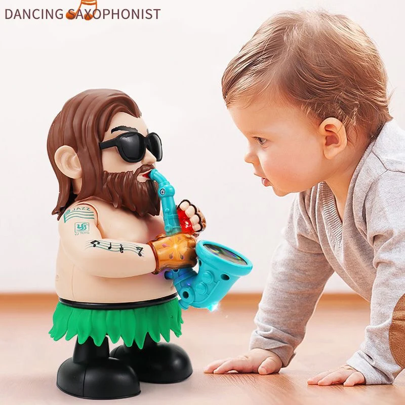 Saxofonista de baile eléctrico divertido para niños, oscilante izquierdo y derecho con luces, música, juguetes para niños, regalos de cumpleaños