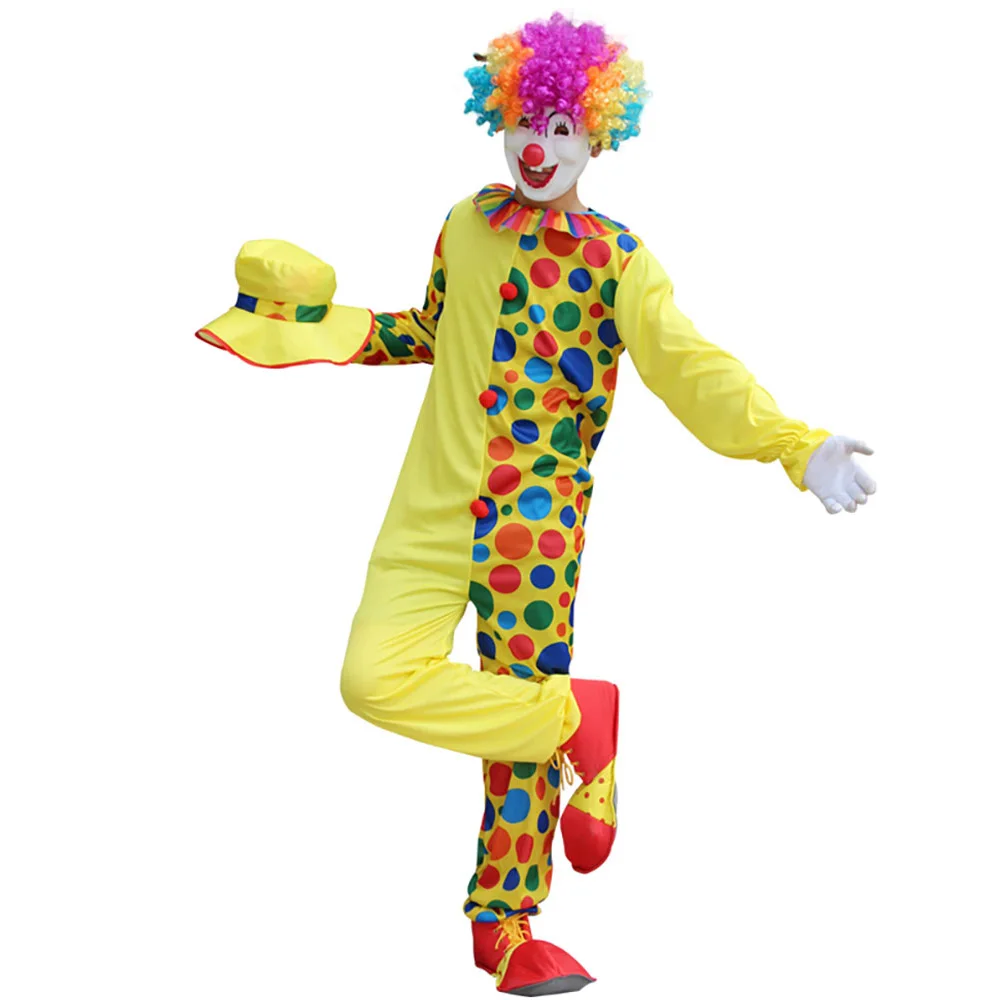 Clown Jumpsuit Hat Shoes Joker Cosplay Costumes For Adult Loose Clothing Carnival Party Dress Up