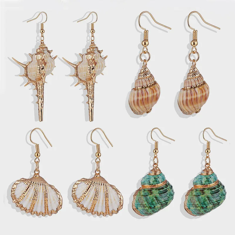 Colorful Sea Scallop Drop Earrings Bohemian Shell Earrings for Women Trendy Beach Hook Eardrops Earrings Summer Jewerly Gifts