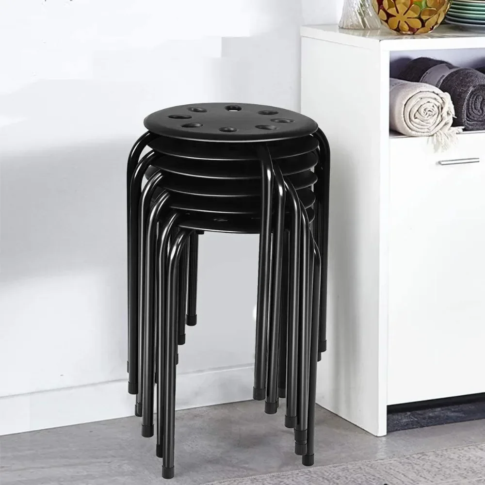 

Set of 6, 17.5" Multipurpose Stool Chairs w/Metal Frame, X-Shape Connection, Non-Slip Feet, Backless