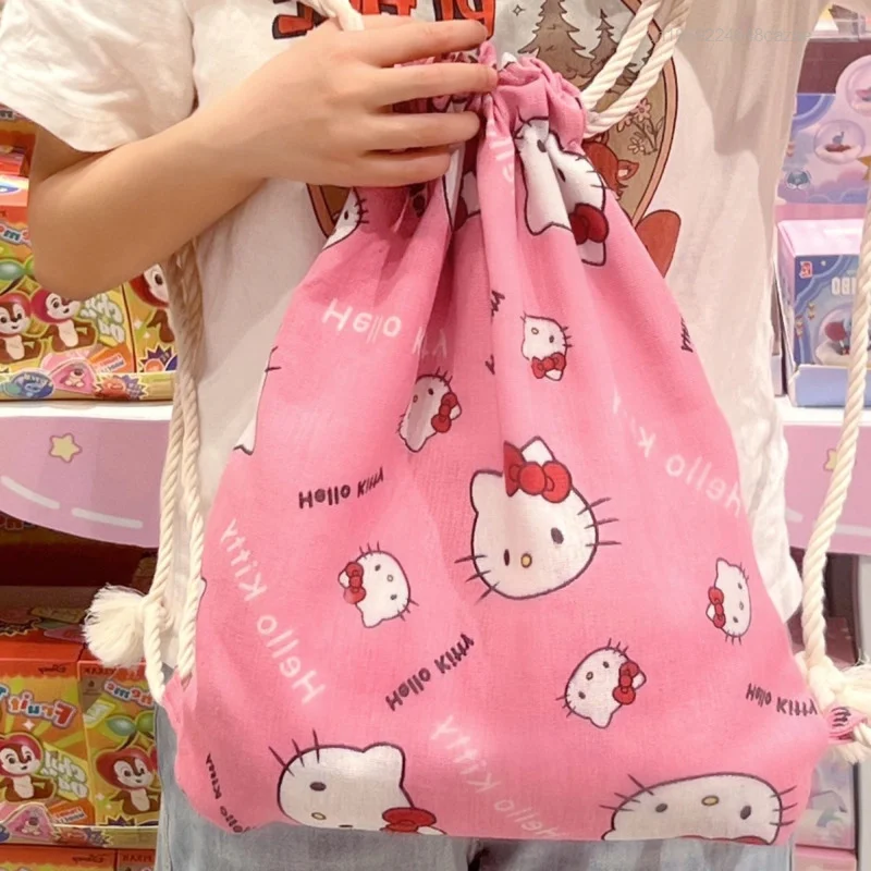 Sanrio Cute Cartoon Hello Kitty zaino con coulisse ragazza studente borsa portaoggetti portatile borse a doppia spalla in stile coreano Kawaii