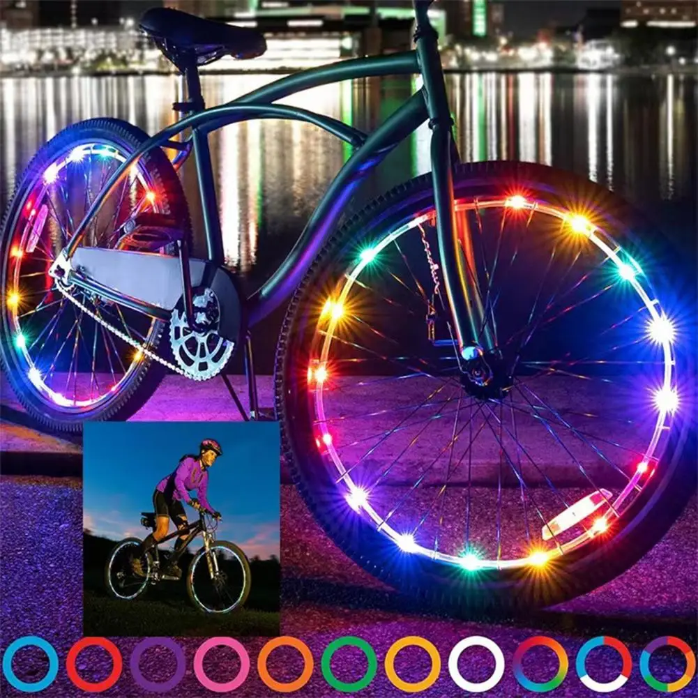 1 Set Bike Wheel Lights Eye-catching 16 Colors LED Safety Warning Bicycle Strip Light Trendy Bicycle Rim Lights Accessories