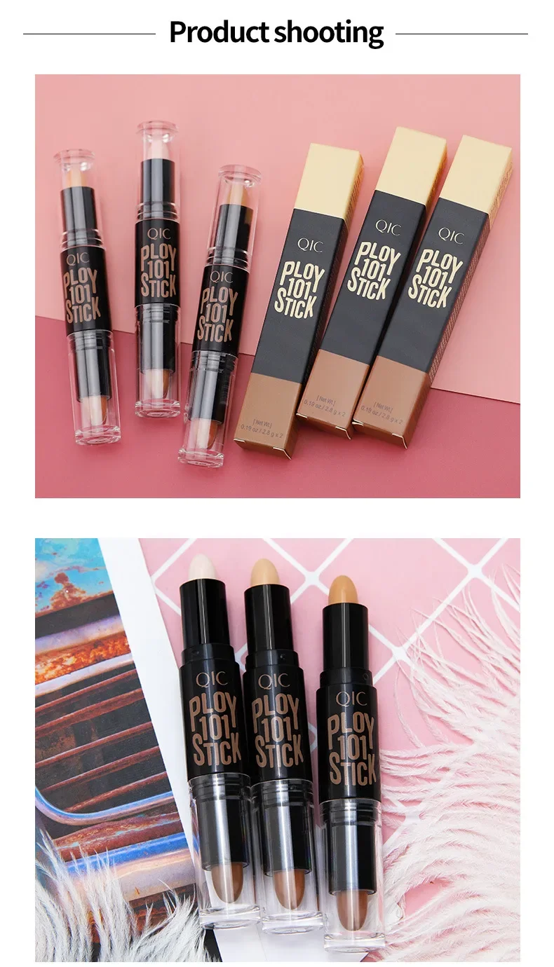 QIC Double-headed Concealer Stick Three-dimensional Repair Volume Brighten Face Highlight Concealer Pen Color Repair Makeup