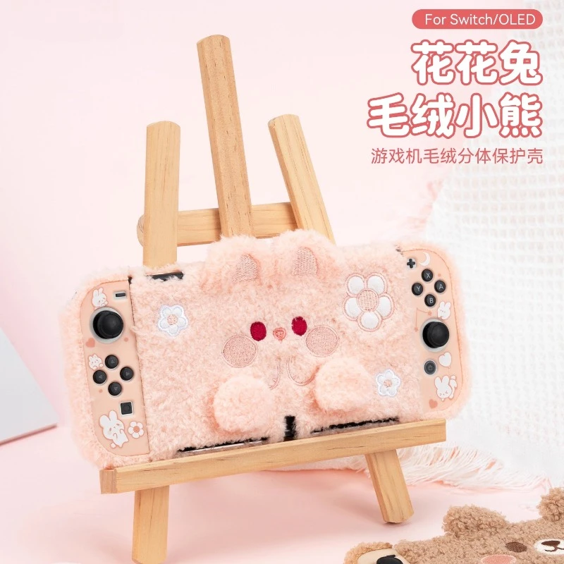 

Plush Protective Case for Switch Shell Cover for NS Controller Plush Bear Flower Rabbit Anti Fall Protect Case Game Accessories