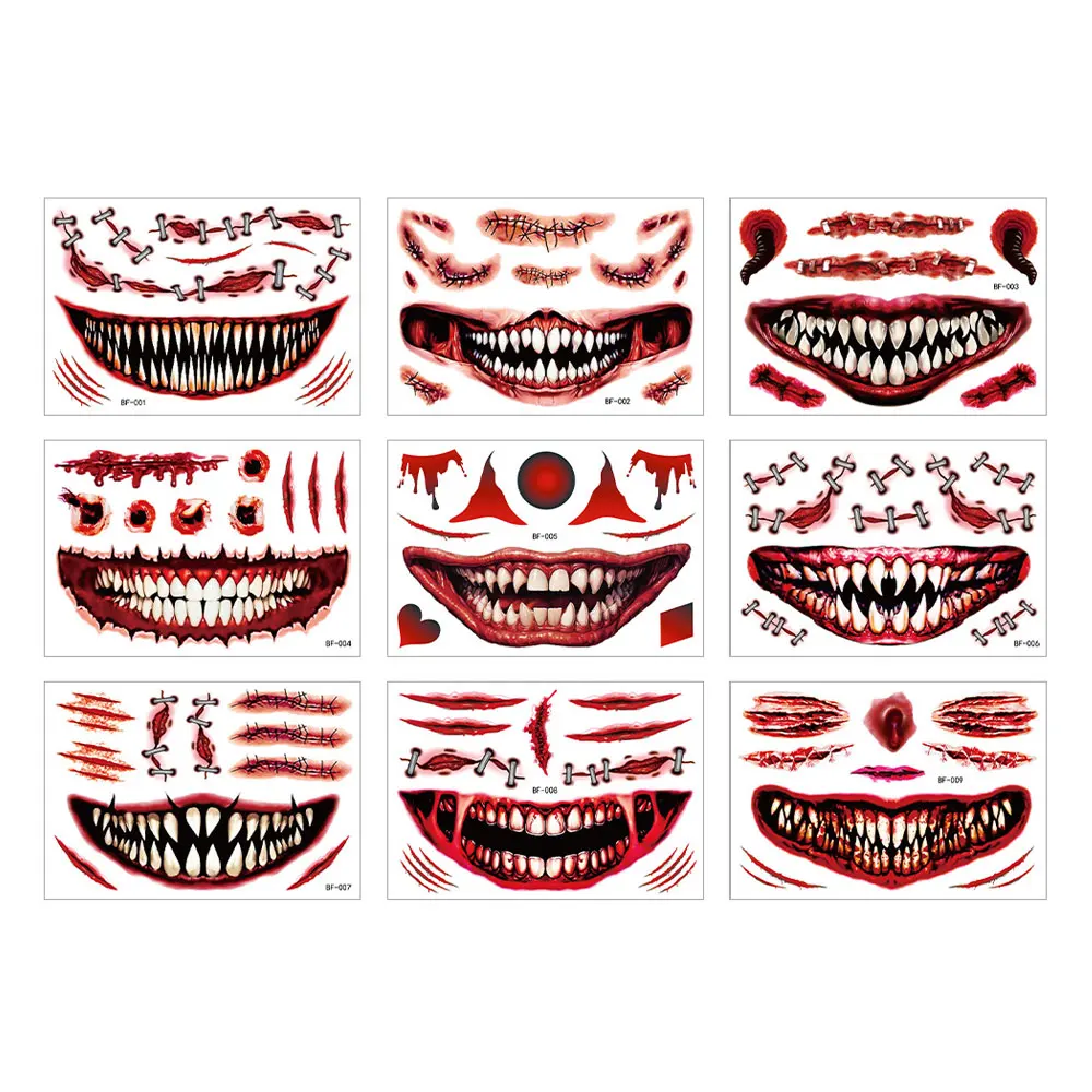 Funny Big Mouth Temporary Tattoos for Women Men Halloween Tattoo Stickers for Face Makeup Scary Fake Tattoo Waterproof