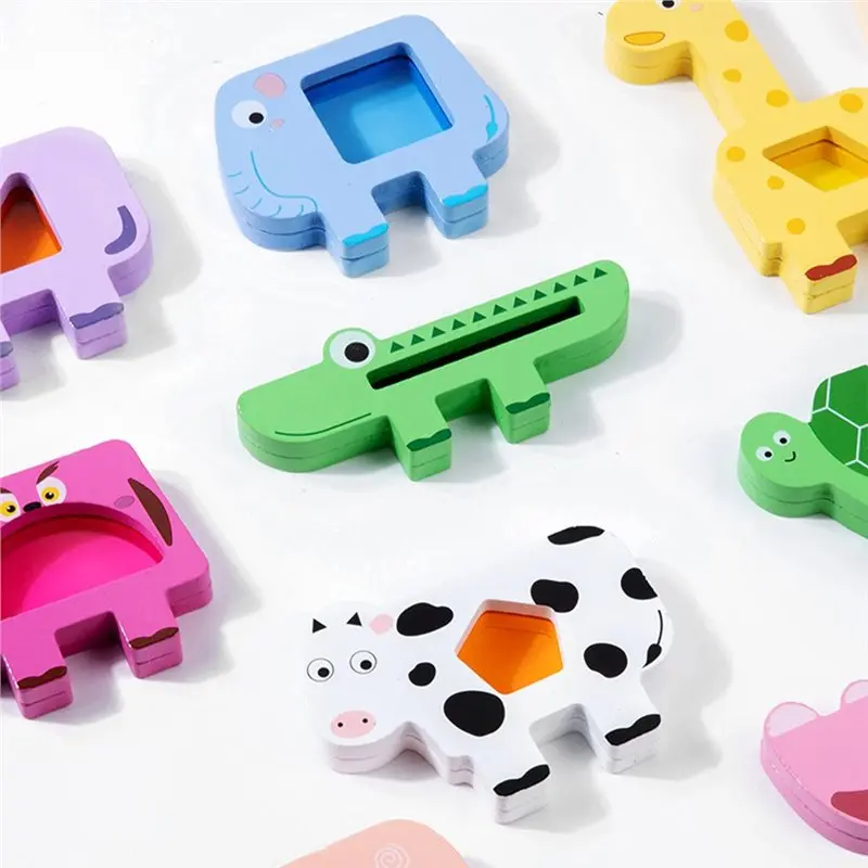 BEDW-Children Educational Wooden Animal Stacking Toys Montessori Sensory Thinking Balance Blocks Matching Game