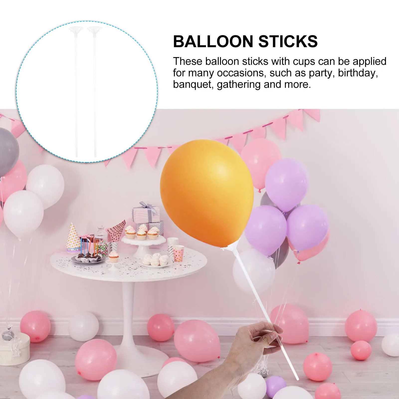 

100pcs Balloon Rods Clear Sticks Reusable Supports Decorations Transparent DIY Party Accessories Balloon Stand Kit
