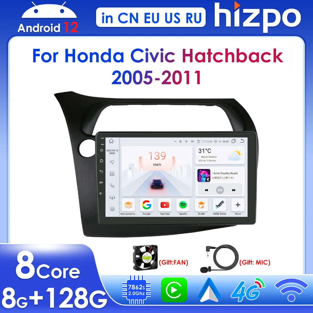 

Hizpo 9" Car Multimedia for Honda Civic Hatchback 2005-2011 Android Auto Radio Carplay GPS Navigation Stereo RDS Head Unit 4G BT