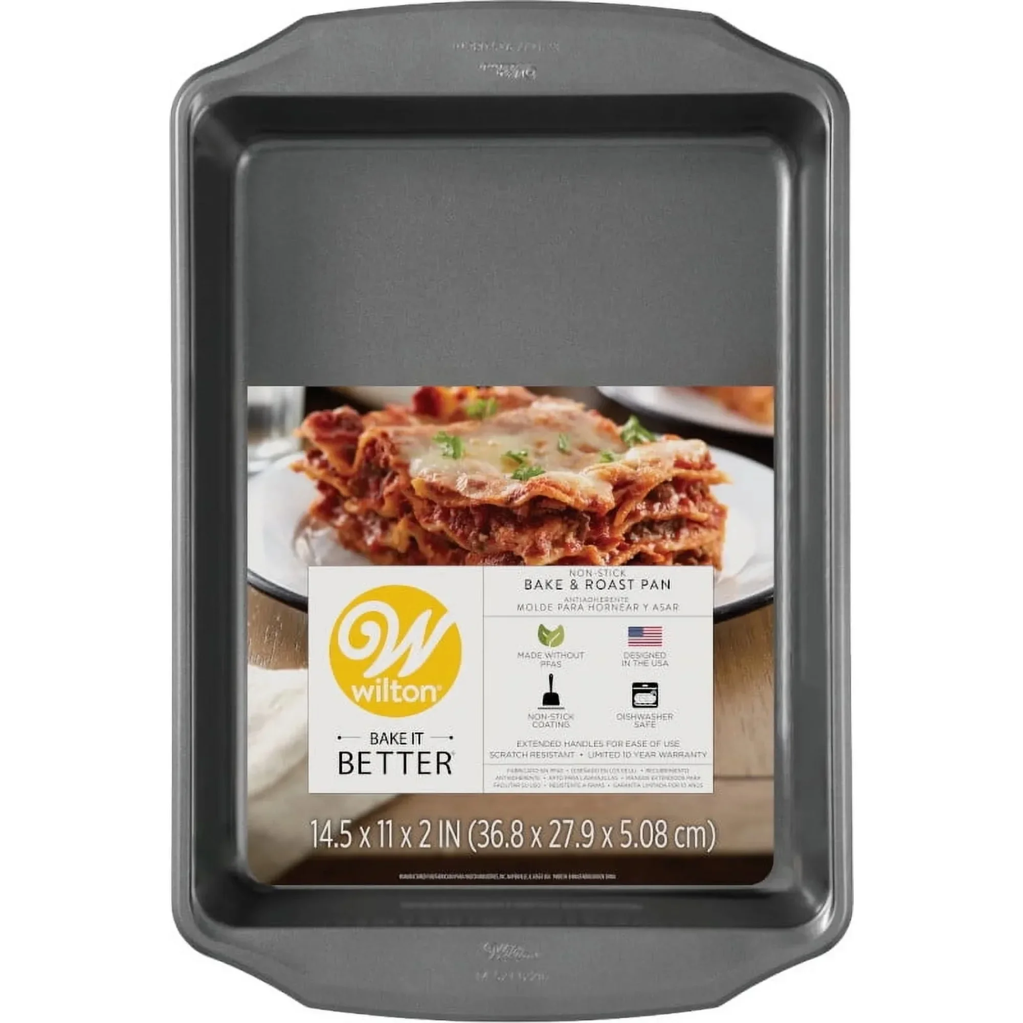 مقلاة Lasagna من الفولاذ غير اللاصق مقاس 14.5 × 11 × 2 بوصة - طبق تحميص للخبز