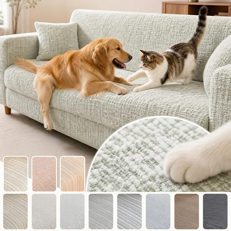 Chenille Sofa Slipcover Full Wrap Universal Sofa Cover Cat Scratch Resistant For Straight Sofa Living Room Furniture Protector