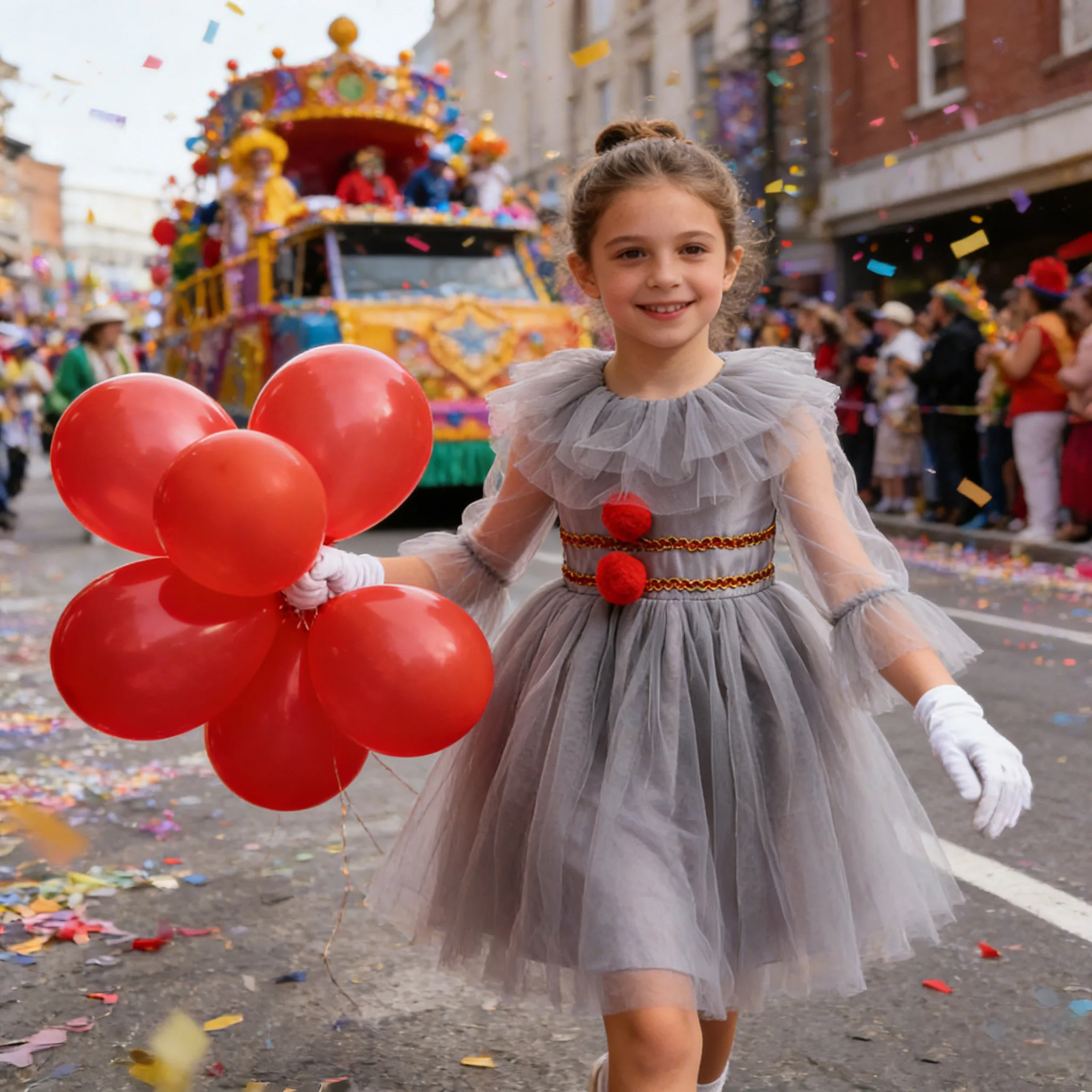 

Kids 2026 Carnival Gray Joker Dress for Girls New Cosplay Creepy Clown Costume Children Joker Party Dress Up Balloon gloves