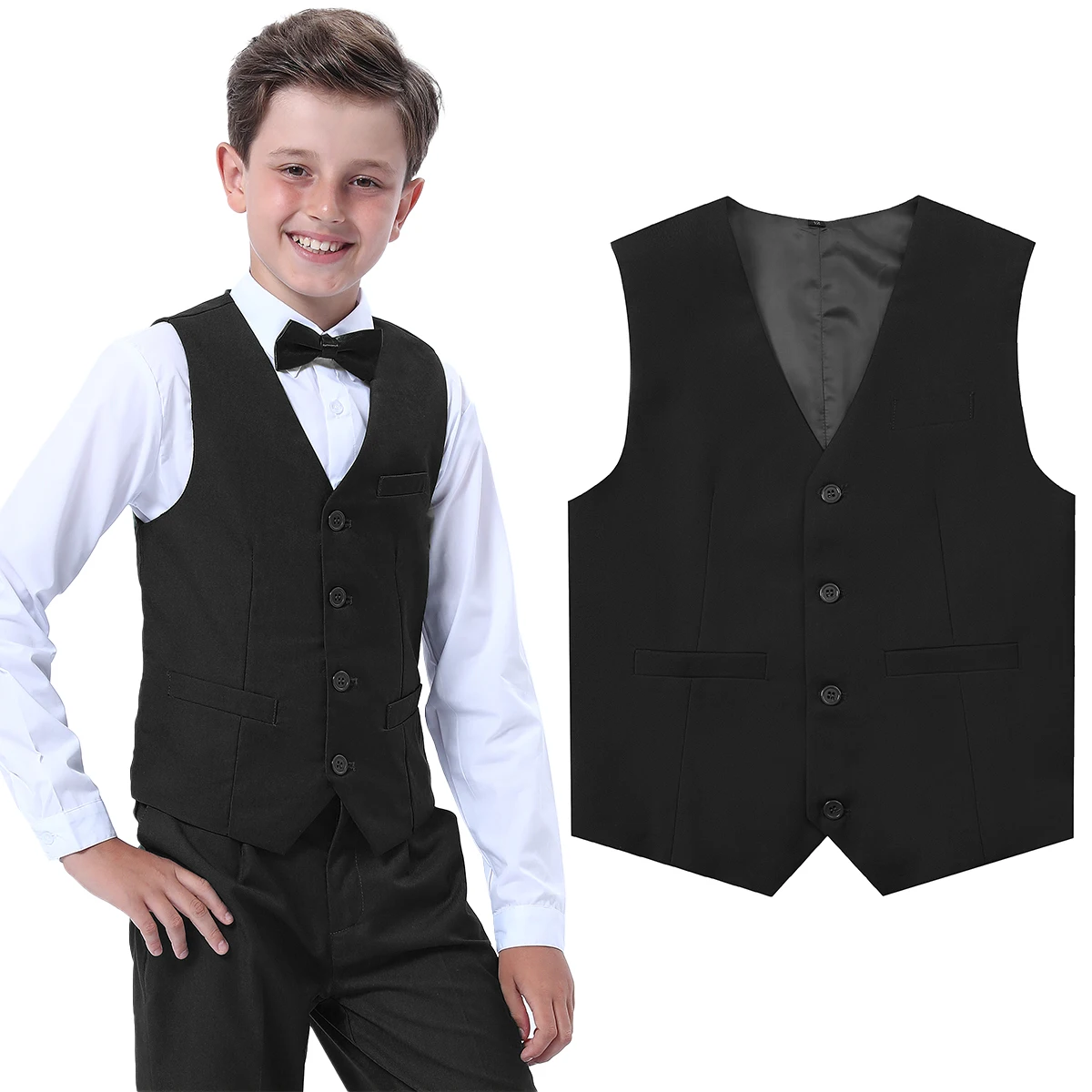 Kinderweste Jungen Hochzeit Formelle Anzugwesten für Klavierauftritte Schulfeiern Schwarzer Winteranzug Ostern Kirche Halloween Kleidung