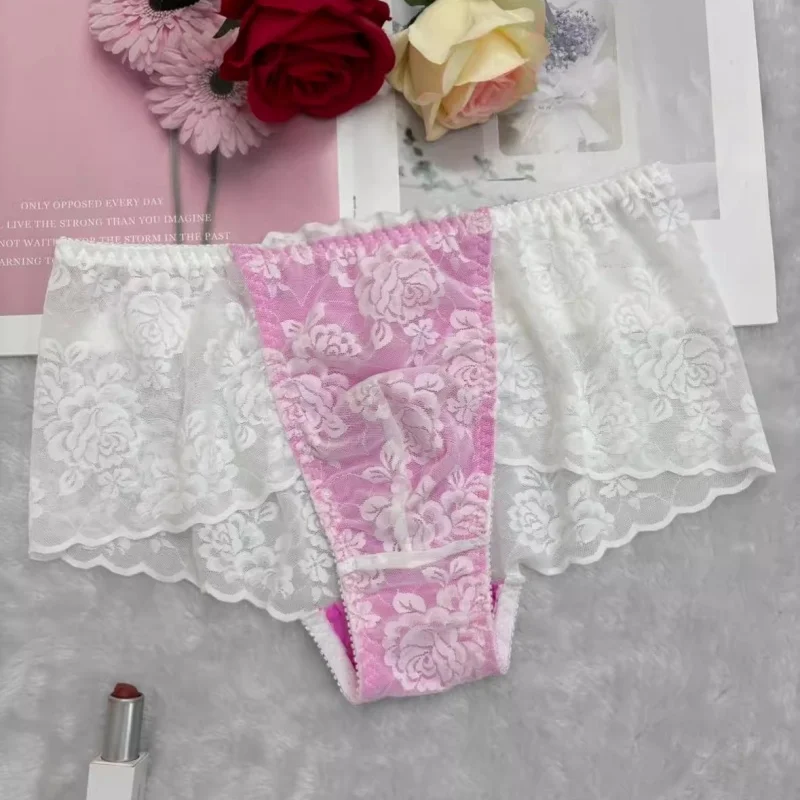

Мужские трусы-брифы с кружевным краем, сексуальное нижнее белье с выпуклым карманом для ролевых игр, эластичные трусы для кроссдрессинга