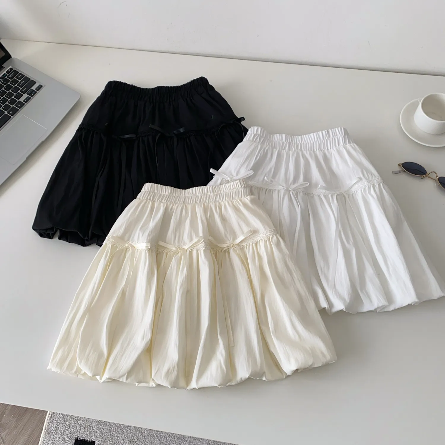 

Skirts Women Short Skirt A Line Elastic Waist Slim Fit Bow Sweet Solid Elegant Splice Y2k Streetwear Casual Work 2026 Spring
