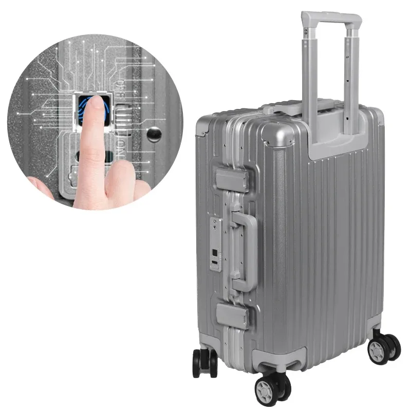

【Best-selling】Fingerprint Smart Travel Suitcase Pc Aluminum Travel Bag TSA Smart Luggage