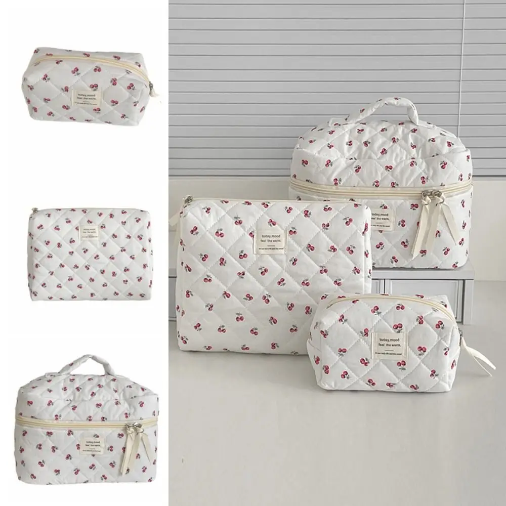 Cute Cotton Quilted Makeup Bag Flower Printed Floral Stationery Storage Bag Lightweight Household Makeup Lipstick Case Casual