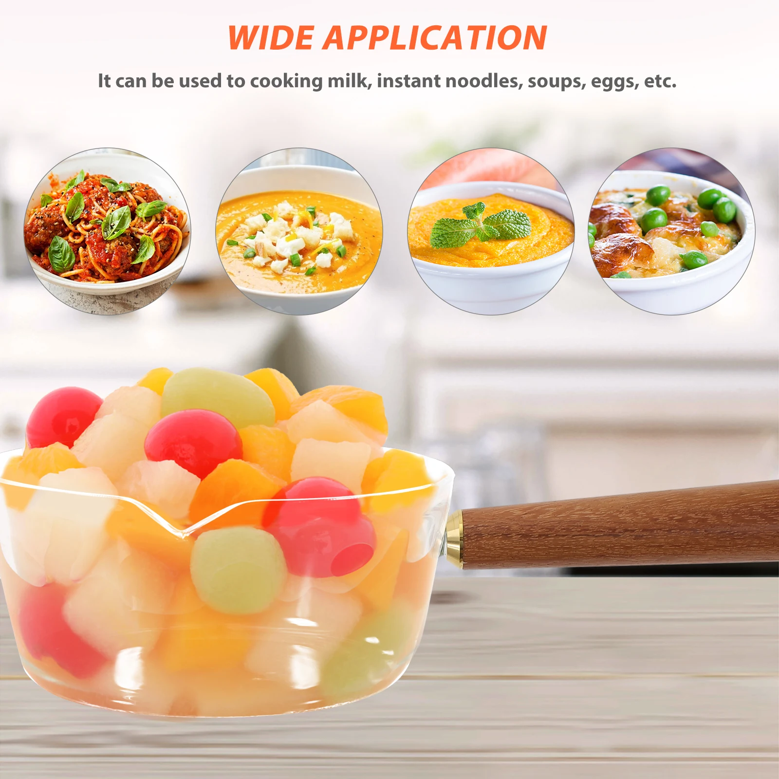 

1pc Small Milk Pot Transparent Cooking Stockpot With Wooden Handle For Breakfast Noodle Soup Egg Instant Food Kitchen Supply