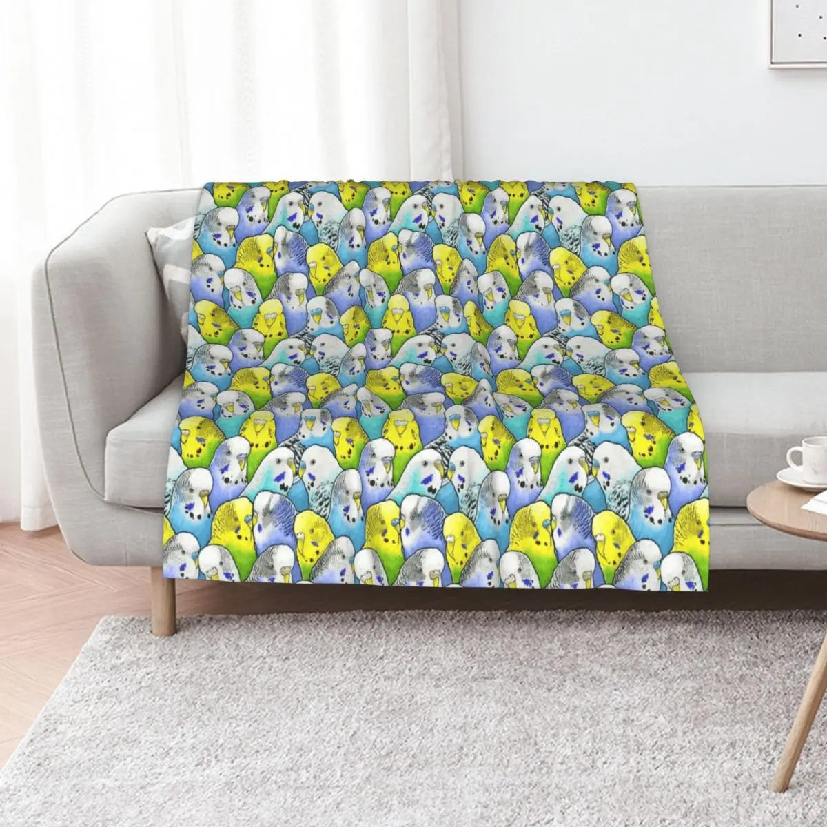 Colourful Budgies Parakeet Pattern Throw Blanket Easy Care Comfortable Blanket for Couch