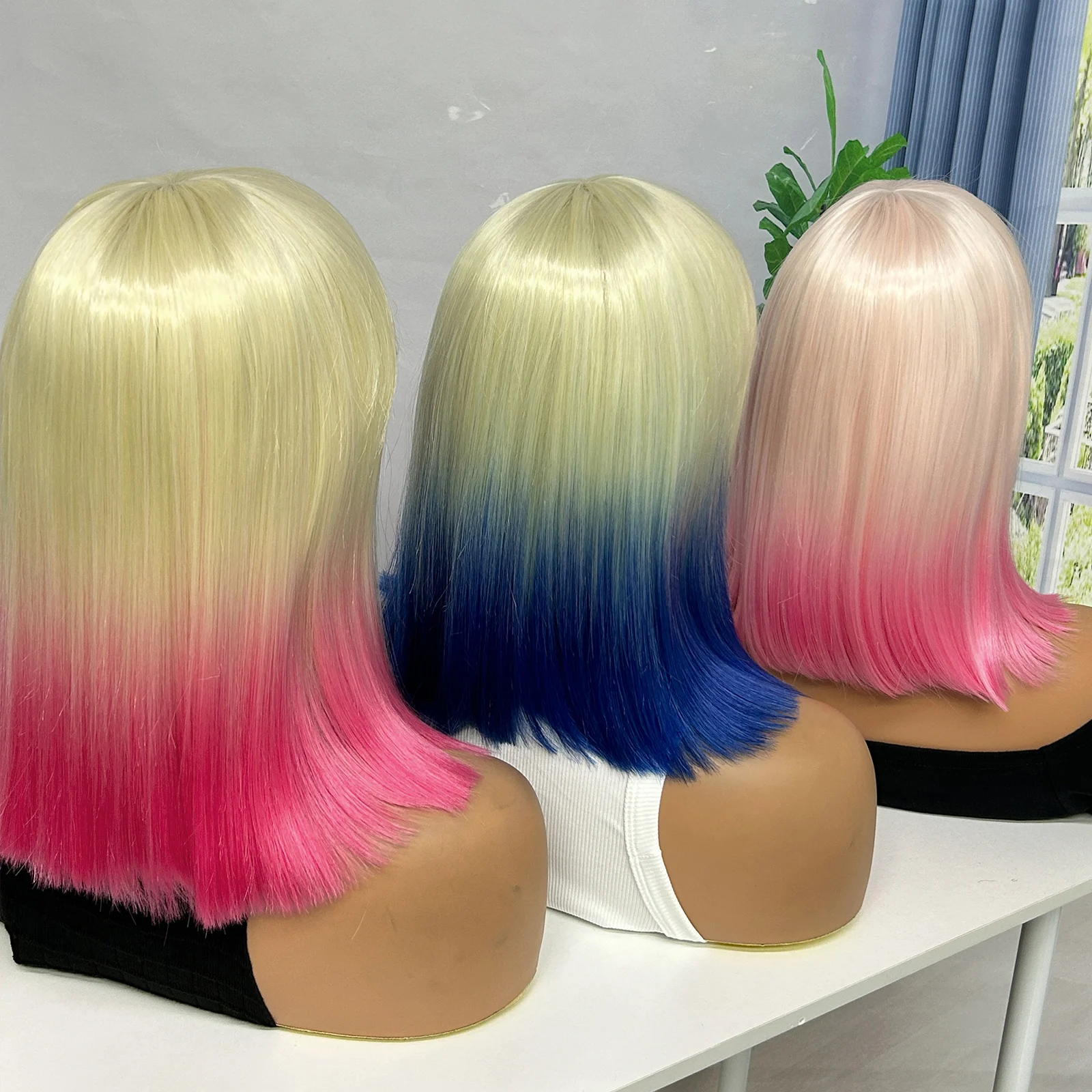 Rechte bobpruiken 30 cm synthetische pruiken met pony Ombre kleur cosplay pruiken met pony voor vrouwen hittebestendig