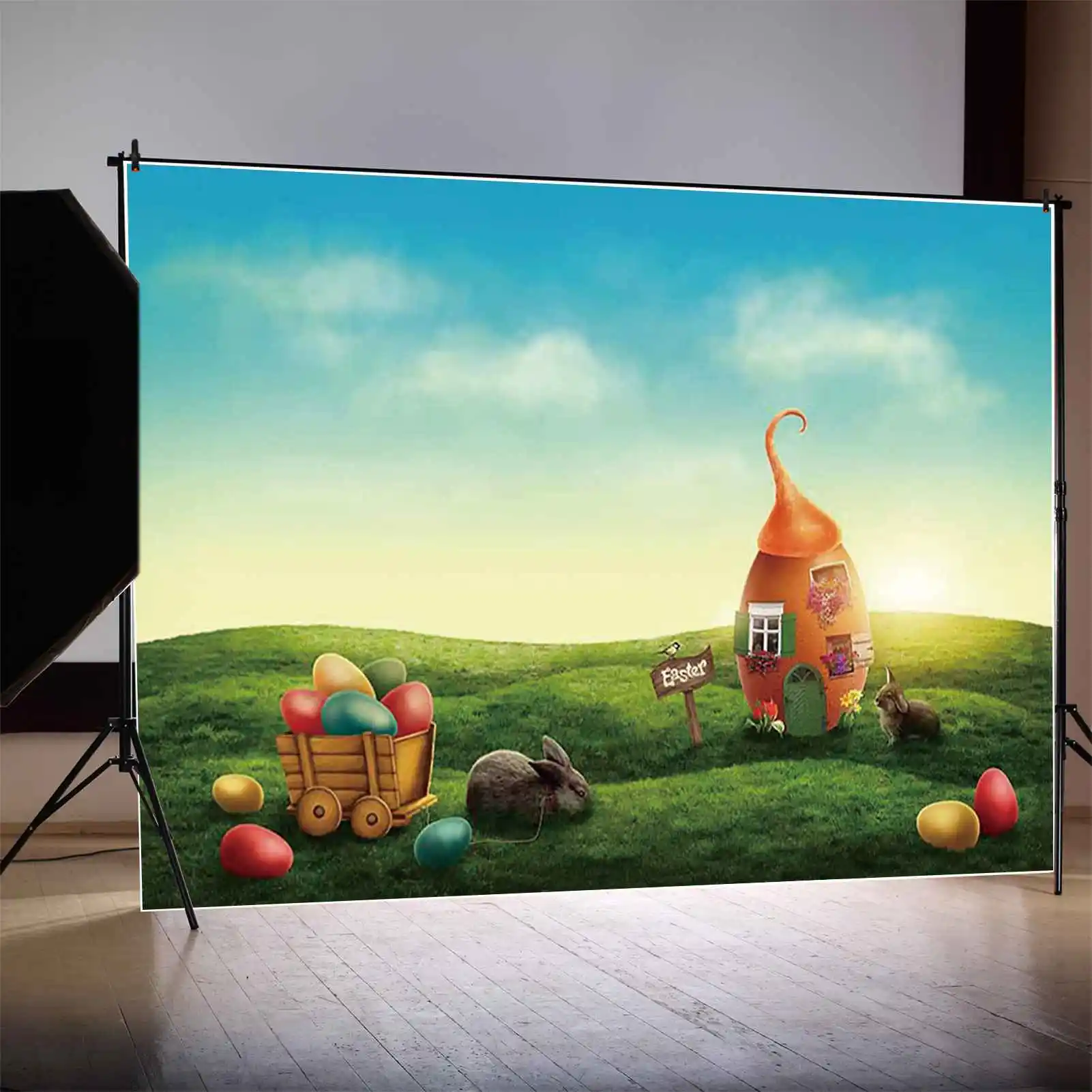 MOON.QG Easter Spring Garden Photography Background Bunny Eggs Window Photozone Backdrop Children Studio Photobooth Supplies