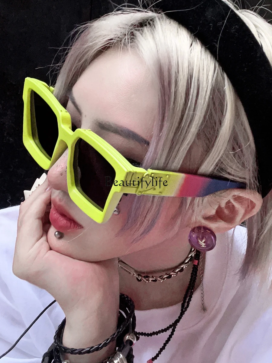 American Color Square Large Thick Frame Sunglasses Female Personality European and American Sun Glasses Men