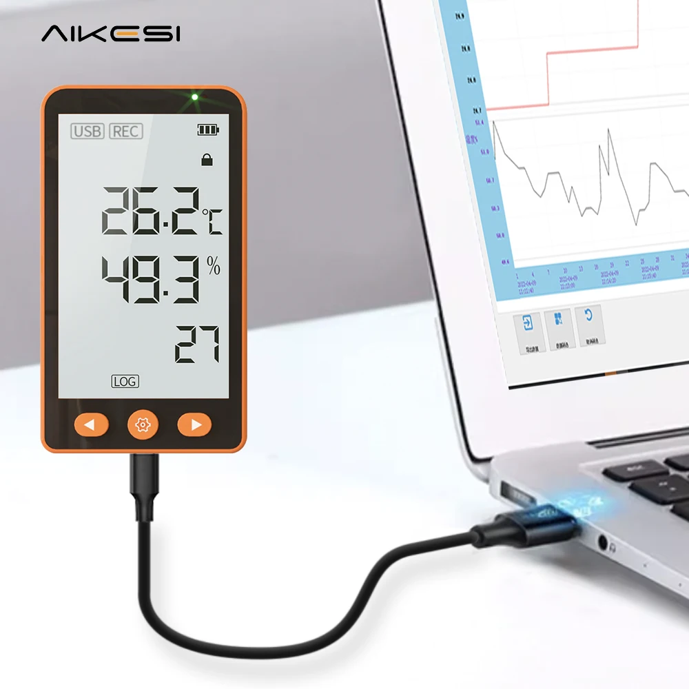 AIKESI GSP-80Pro Extended Probe USB Handheld Portable Split Dew Point Temperature and Humidity Data Logger Meter for Engineering