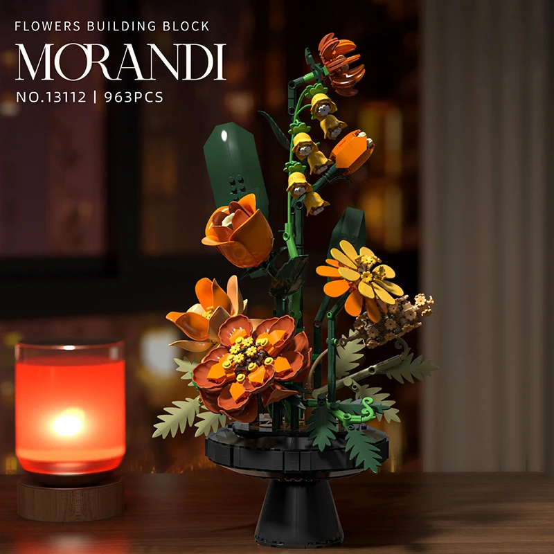 

MOC Morandi Artificial Flower Bouquet Building Blocks DIY Rose Tulip Everlasting Decorative Toy Best Gifts For Girls Home Decor