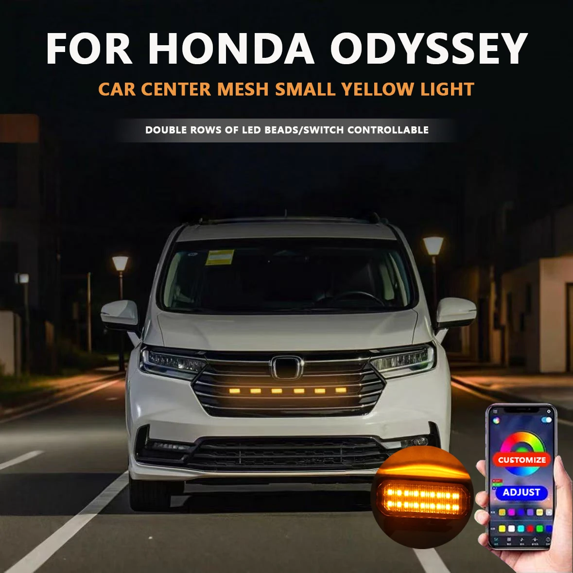 

Светодиодные фары на передней решетке, белый янтарный свет, внешние лампы на решетке для HONDA ODYSSEY, центральная сетка, маленький желтый свет, аксессуары