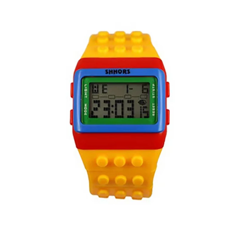 Mannen en vrouwen kijken trendy regenboog bouwstenen studentenpolshorloge multifunctionele LED waterdichte elektronische sporthorloges