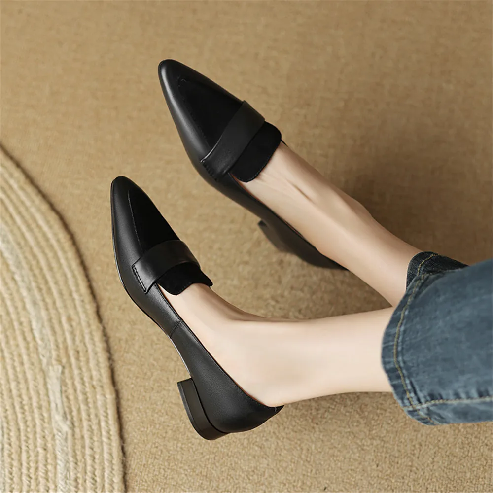 FEDONAS Low Heels Women Pumps Pointed Toe Concise Office Lady Working Shoes Woman Genuine Leather Pumps Basic Spring Summer 2024