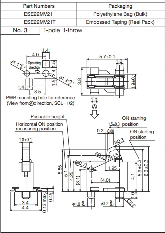 Panasonic-Interruptor de detección de tipo 2n, dispositivo de detección de cámara de teléfono móvil, ESE-22MV21T, parche japonés